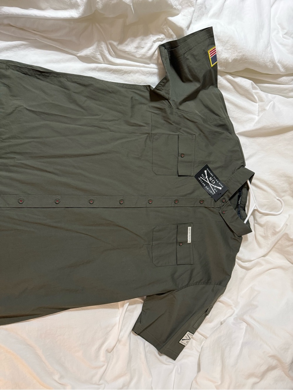 Grunt Style Men's Olive Green Military-Style Button Down Shirt